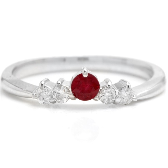 Natural Untreated Ruby and Diamond 14KW Gold Ring